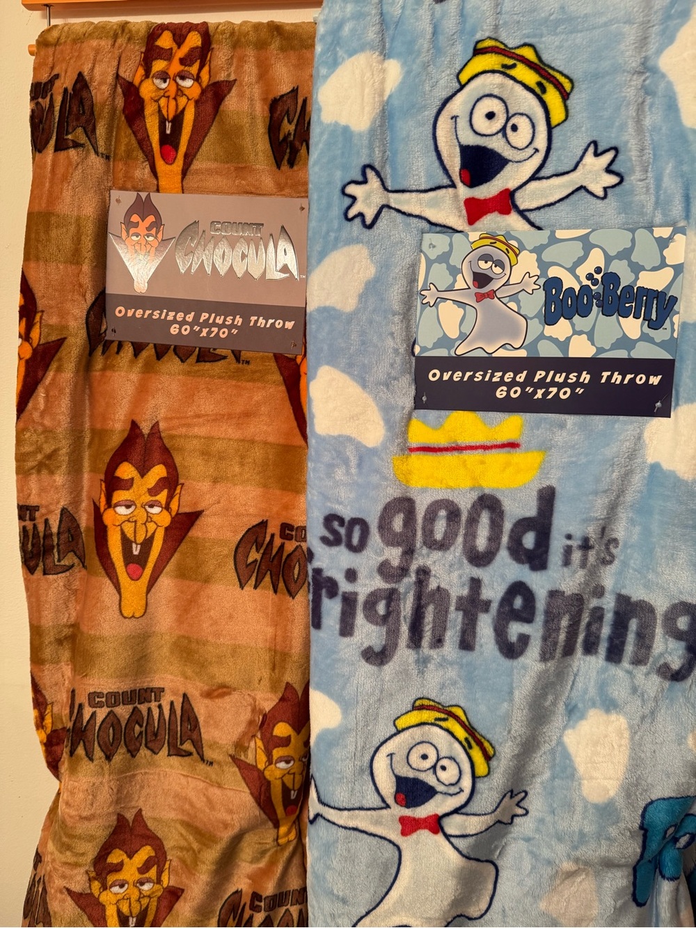 Set of 2 Count Chocula & Boo Berry Oversized Plush Throw Blankets